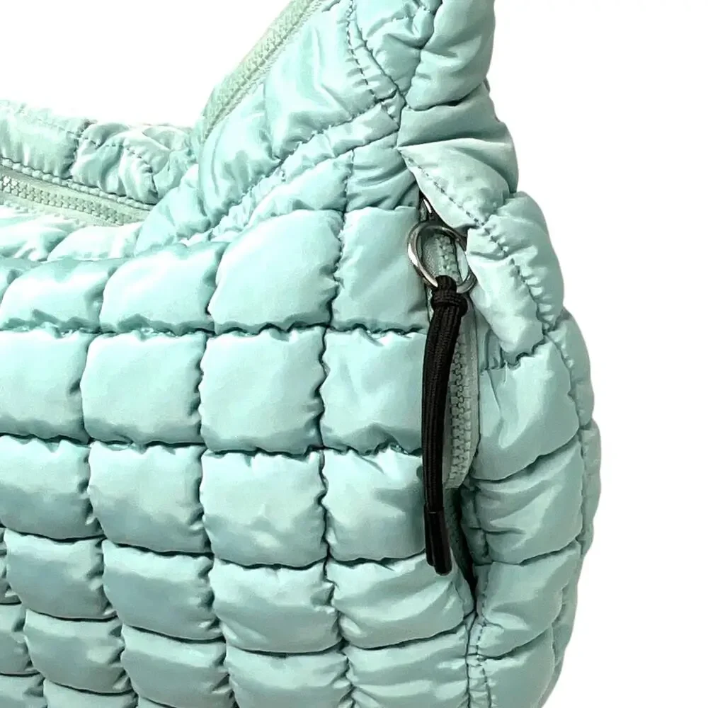 Free People FP Movement Quilted Carryall Hobo Bag Womens Large Mint Pockets